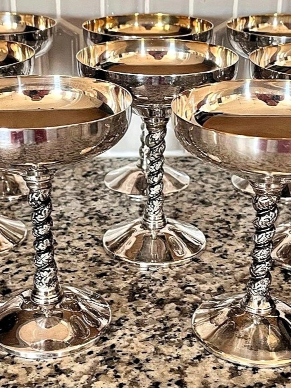 Set of 8 Silver plated Pedestal Chalice Champagne Made Spain
